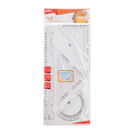 EG00512 Drafting Set 4pcs Ruler Set Squares Protractor 30cm Transparent